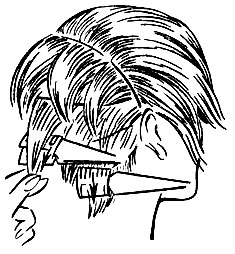 Рис. 51. Филировка прядей волос с внутренней и внешней сторон