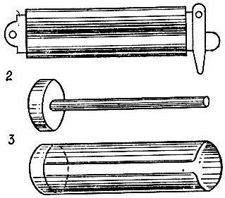 Рис. 7. Комплект инструмента для завивки (перманент): 1 - зажим; 2 - трубка; 3 - банник