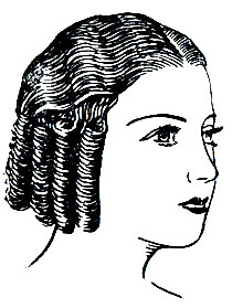 Рис. 59. Деление волос для валика с пробором посередине