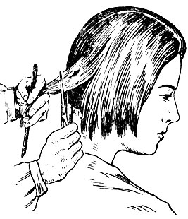 Рис. 147. Филировка волос при женской стрижке 'фокстрот'
