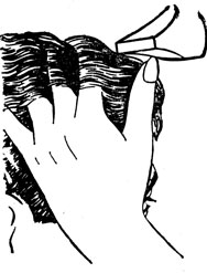 Рис. 44. Прием использования пальцев левой руки при укладке волос феном
